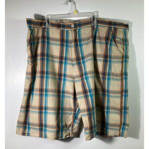 Mens Phat Farm Tan Teal Plaid Cotton Board 13" Shorts 48